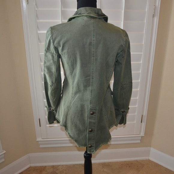 Free People Olive Green One Button Denim Jacket - Picture 3 of 11